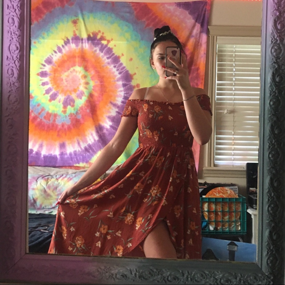 🧡Burnt orange off the shoulder high-low dress🧡